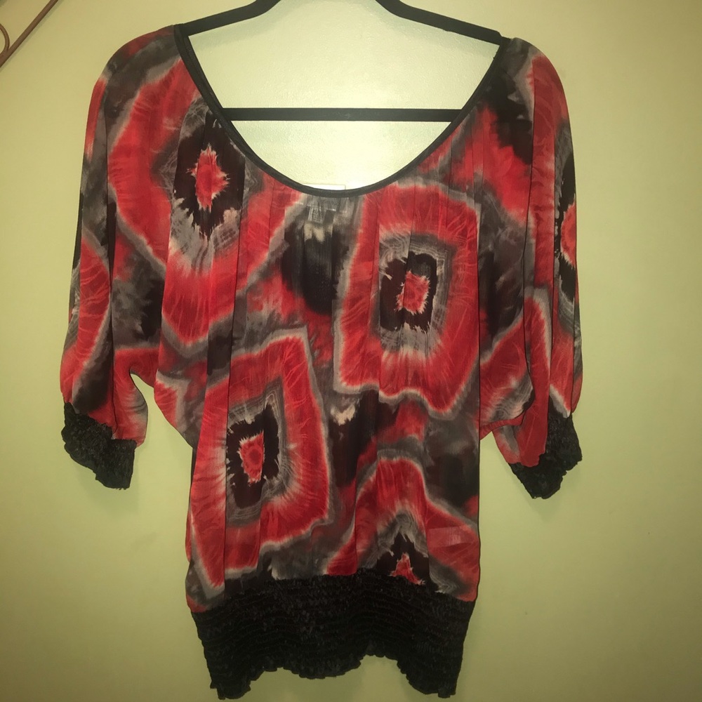Faith 21 Black/Red Tie Dye Sheer Sz XL